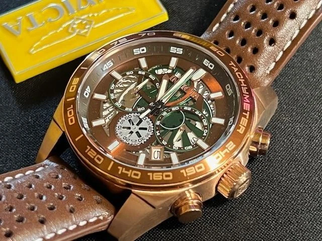 Invicta Aviator Rose Gold 41691 Quartz 45Mm Brown Leather Chrono Date Mens Watch - Image 4 of 4