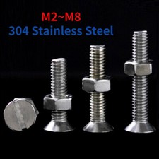 SLOTTED COUNTERSUNK MACHINE SCREWS FLAT HEAD BOLT AND HEX NUT A2 STAINLESS STEEL