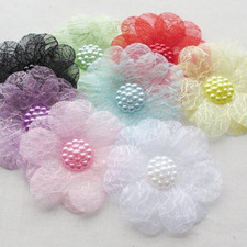 Organza Ribbon Flowers Sewing Appliques Craft DIY Wedding Oranment 24Pcs
