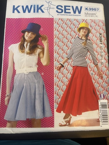 Kwik Sew Pattern K3987 Misses 8 Panel Skirt in 2 Lengths w/Gussets & Hat XS-XL