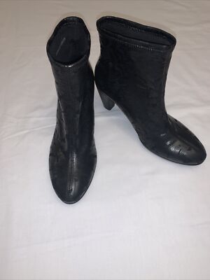 Ecco Danish Design Shape 55 Plateau Black Floral Ankle Booties size 38 EU 7.5 US