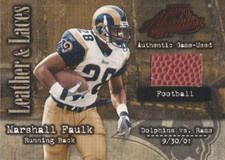 2002 Absolute Memorabilia Leather and Laces #LL48 Marshall Faulk/500