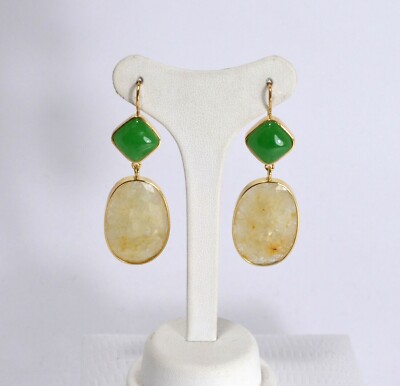 OHRRINGE SILBER 925 VERGOLDET KARRE JADE UND CITRINWURZEL AGHT 0575