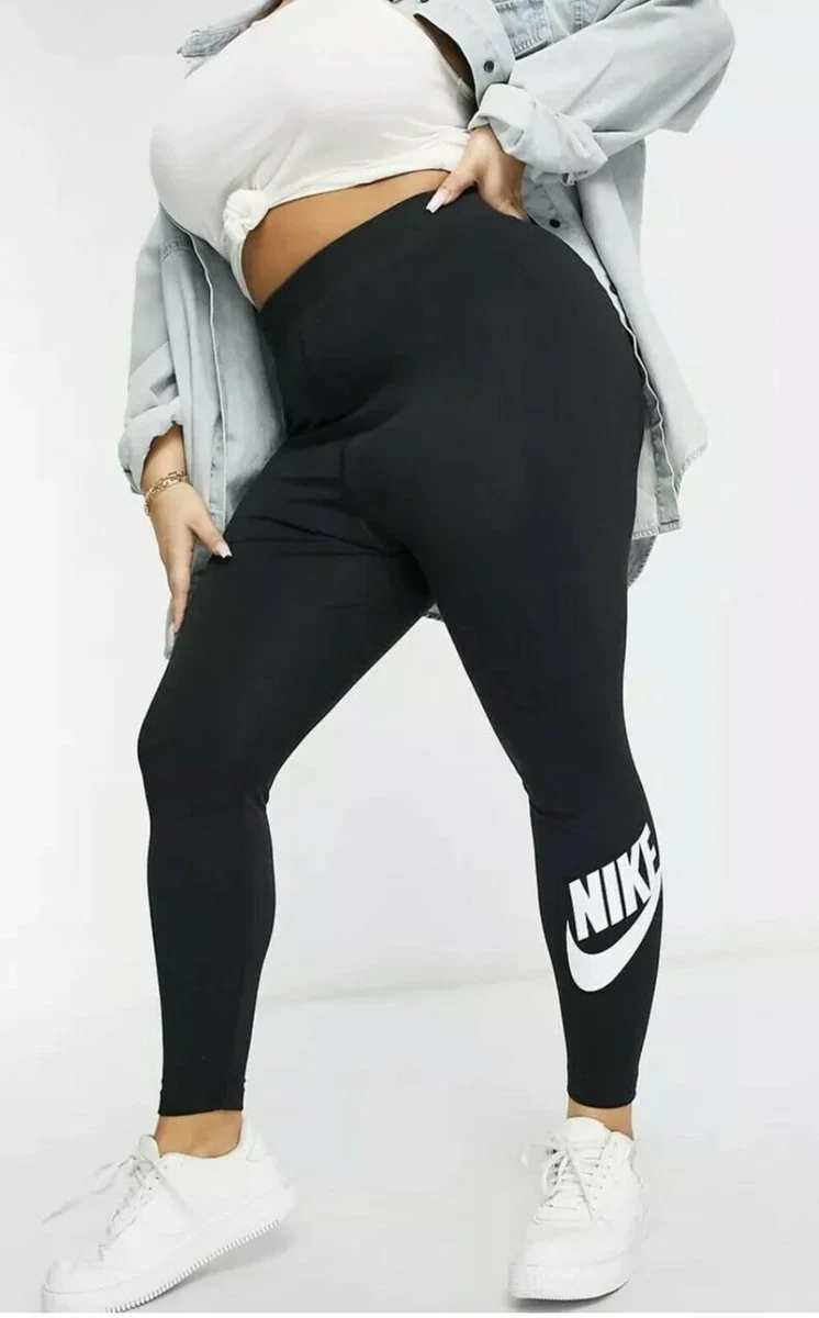 Nike Women's Regular Length Tight Fit Leggings DB6052 010 Black White 1x