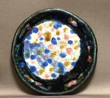 Japanese Bonsai stand TOBAN ECHIZEN BUNZAN signed Dots Round KADAI w5.7" *1613