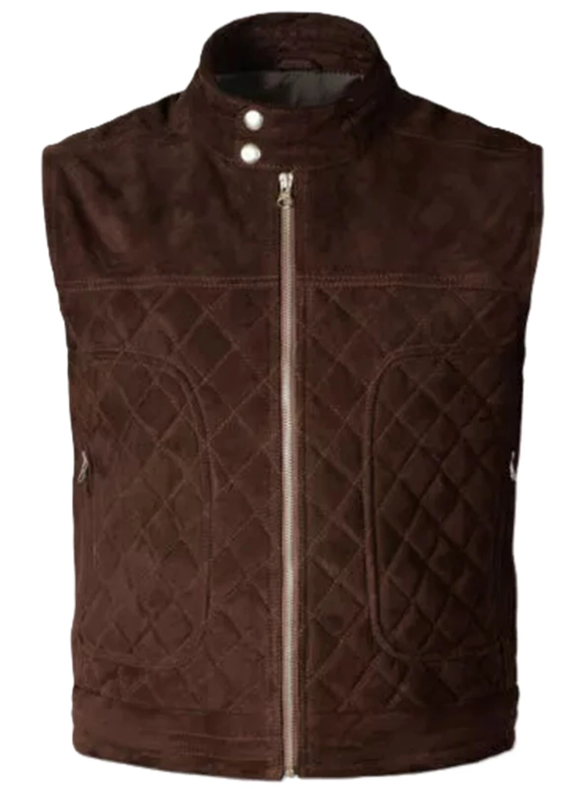 100% Real Suede Leather Quilted Puffer Vest for Men Brown Quilted Design Pattern
