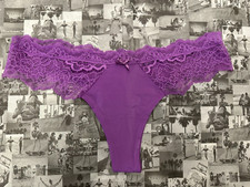 NWT Victoria's Secret Dream Angels Lace-Trim Thong Purple Tease Panty Size S