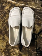 Authentic Prada lLeather Loafers Women  s 37.5 Light Grey/ Almost White