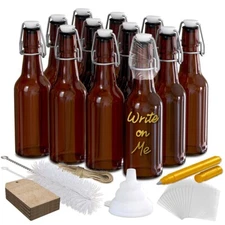 Nevlers 8.5 oz Amber Swing Top Glass Beer Bottles (Pack of 12)