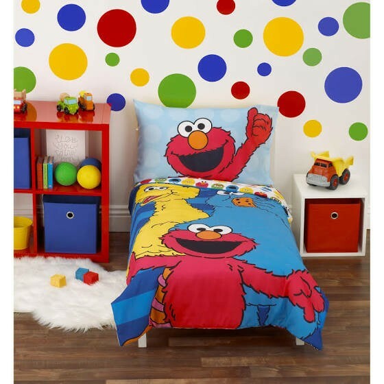 Kids Bed Set Sesame Street Abc 123 4 Piece Toddler Bedding Elmo