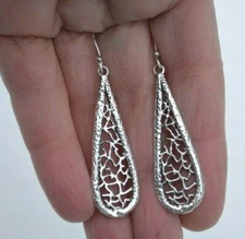  Artisan Elongated Teardrop Sterling Dangle Earrings  