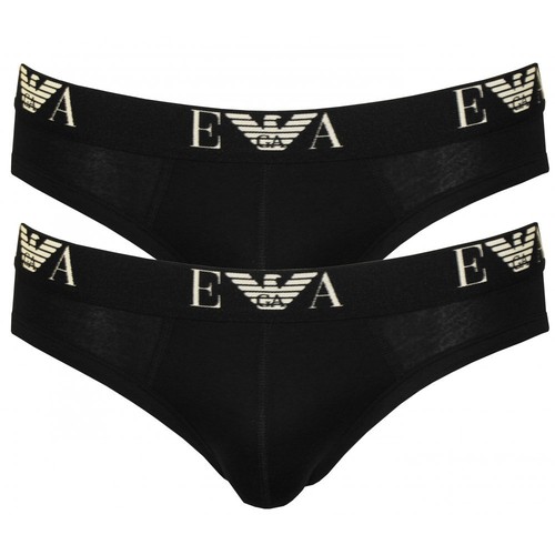 Emporio Armani Mens Underwear Stretch Cotton 2-Pack Basic Briefs, Black - Bild 1 von 3