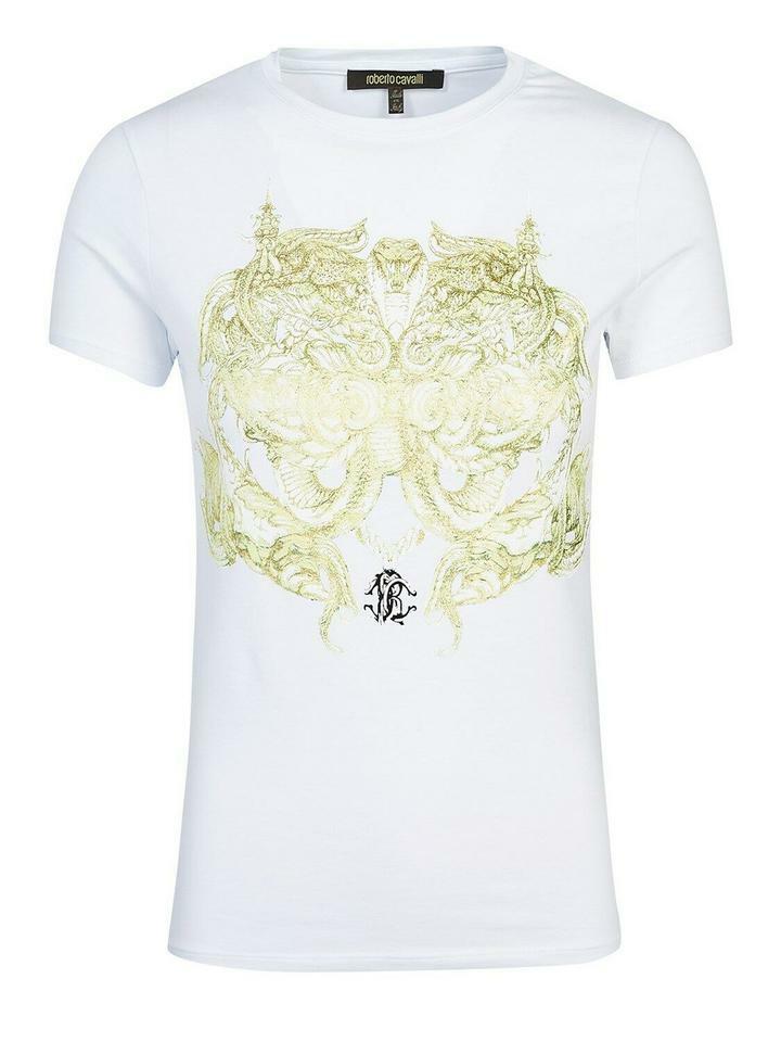 NWT Roberto Cavalli Cotton blend White Cobra Print Logo T