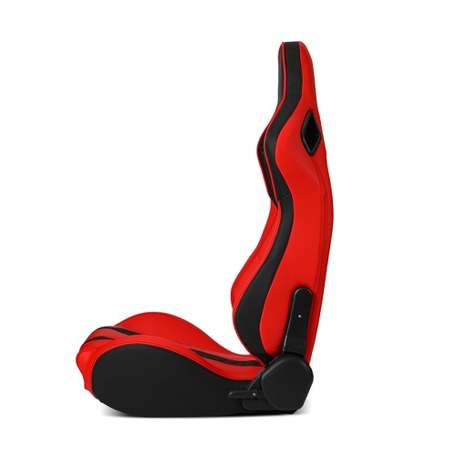 Asientos deportivos de carreras de cuero PVC reclinables laterales negros + rojos universales principales 2 piezas - Imagen 3 de 9
