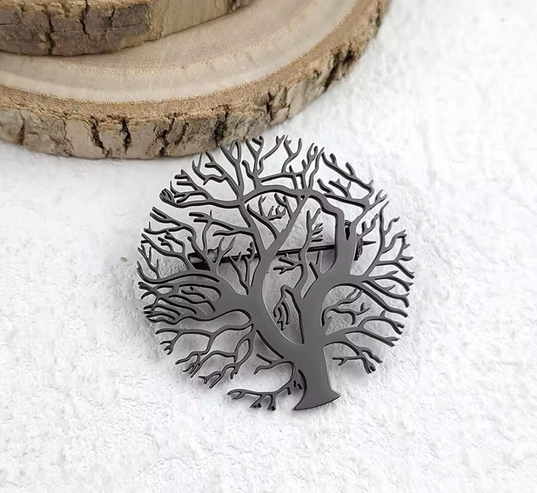 Stainless Steel Natural Black Tree Brooche Gift