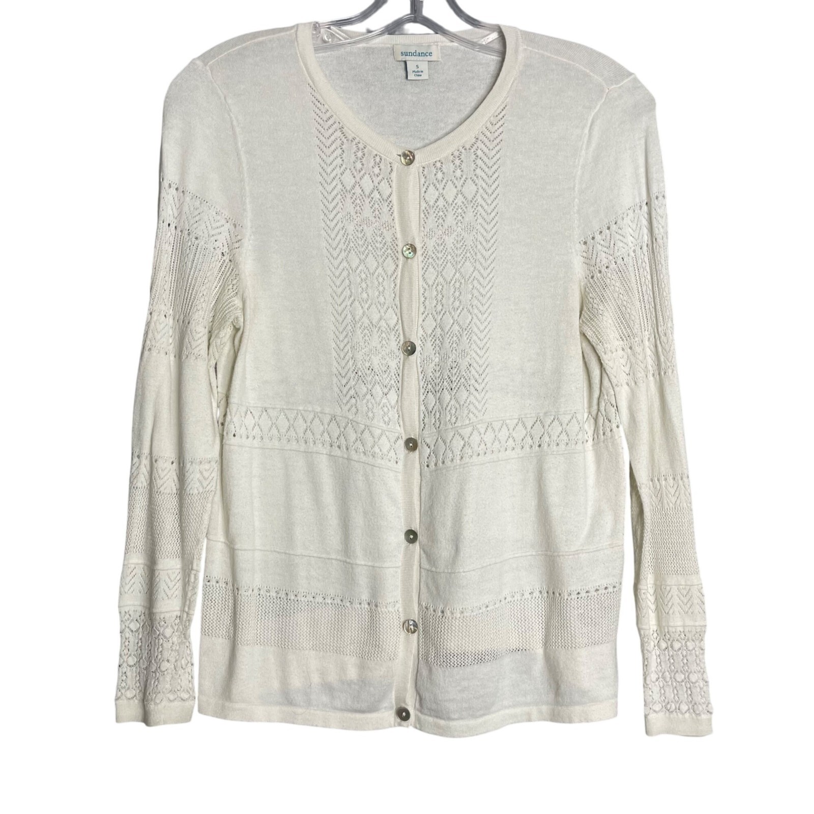 Sundance Women's White Cotton Blend Lightweight Button Front Cardigan Sweater-image