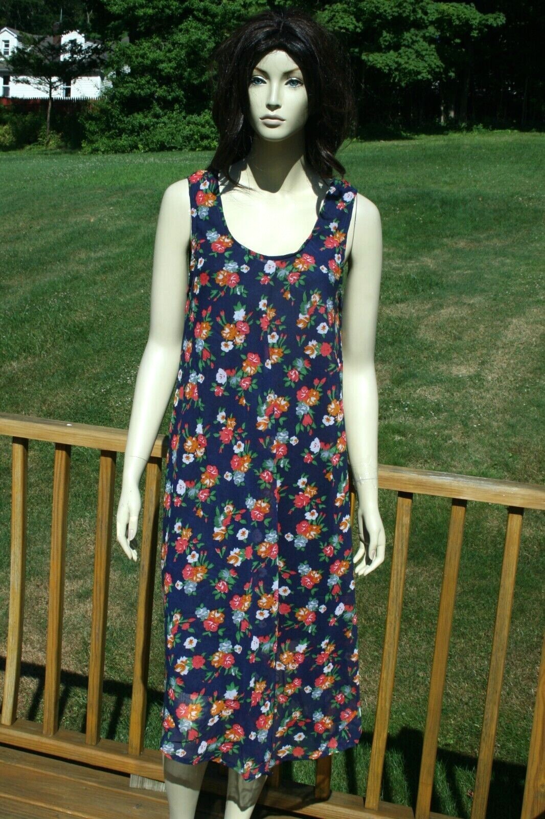Navy Floral Sundress for Women One Size Fits Most Casual Summer Dress-image