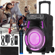 Portable 12'' Rechargeable Bluetooth Party Speaker w/ Wheels Heavy Bass LED Mic