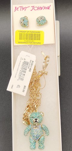 Betsey Johnson Blue Pave Bear Necklace With Matching Earrings - Picture 3 of 14