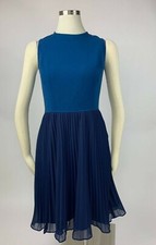 Ann Taylor Loft Teal Blue Navy Combo Dress Accordion Pleated 6 Lovely 