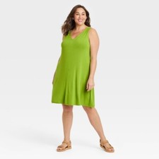 Ava & Viv Mini Tank Dress Women's 4X Green Sleeveless V-Neck Knit Party Cocktail