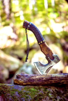 Handmade Viking Carbon Steel Axe Rosewood Handle With Leather Sheath  Xmas Gift