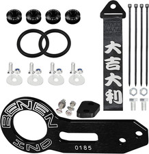 JDM Tow Strap with Bumper Quick Release Rear Tow Hook Kit Black