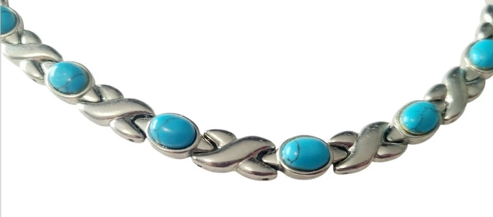 Blue Howlite Silvertone Crossed Braid Collar Necklace Healing Properties - Image 2 of 4
