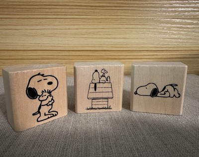 ( Set Of 3) Snoopy with Woodstock, on House & Snoopy Wood-Mounted Rubber Stamps