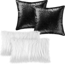 4 Pcs Sequin and Fluffy Pillow Covers Winter Throw Pillow Cases Soft Cushion Cov