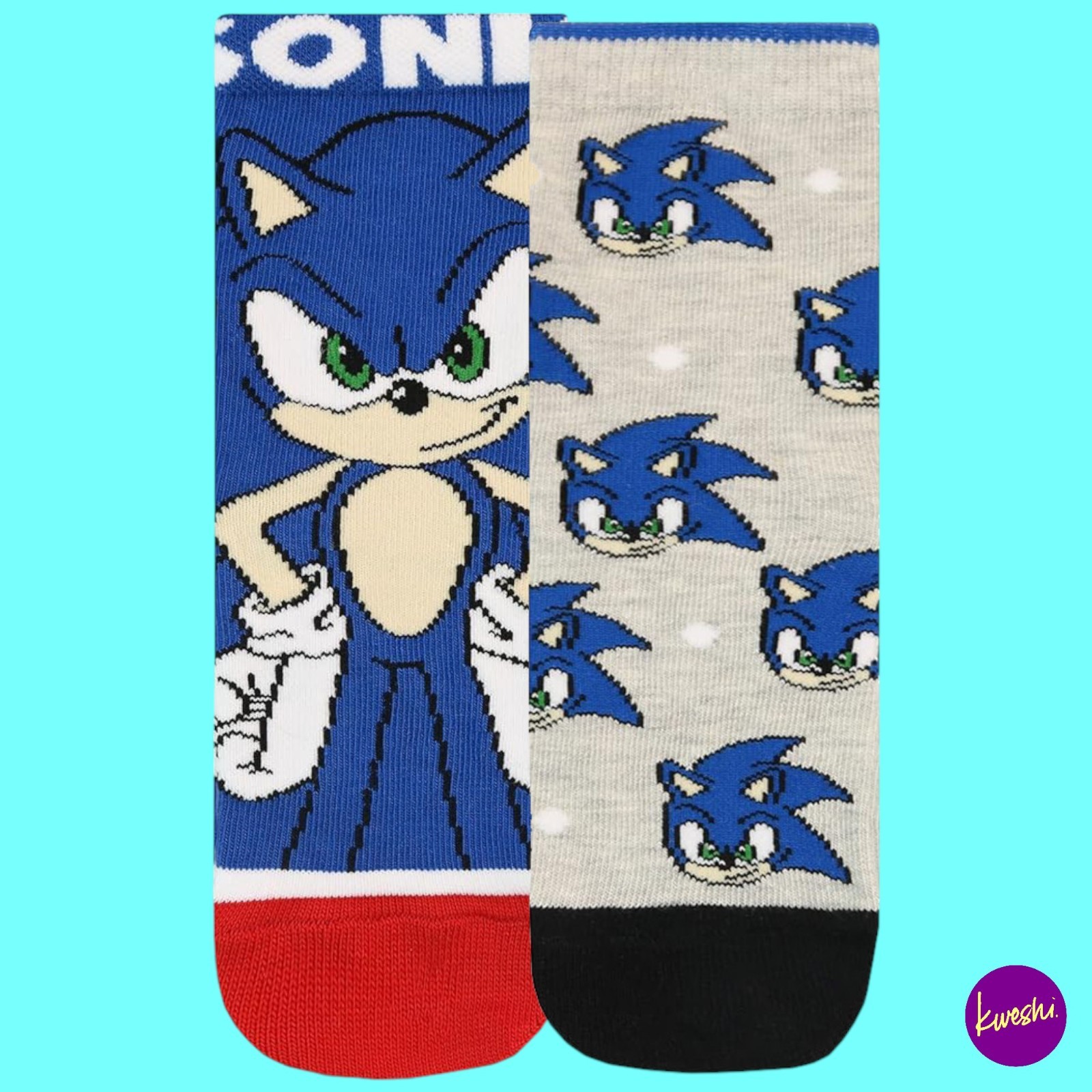 SONIC THE HEDGEHOG Boys 2-Pack Socks, Cotton Blend, Multicoloured, UK 9–12