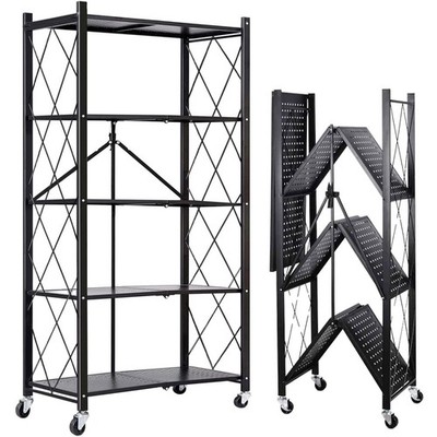 4/5-Tier Heavy-Duty Storage Rack Foldable Metal Shelving Wheels Kitchen & Garage