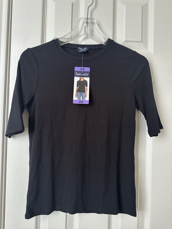 Splendid Womens Top Blouse XS Black Short Sleeve Fitted Stretch New