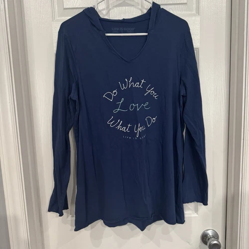 OFF WHITE Felpa con cappuccio Life Is Good taglia small fai quello che ami e ami quello che fai bianco sporco