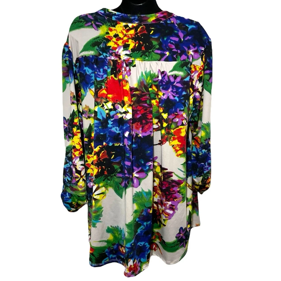 Blusa para mujer Cocomo talla 2X floral pintuck elástico pulóver mangas enrolladas con lengüeta Foto 2 de 4