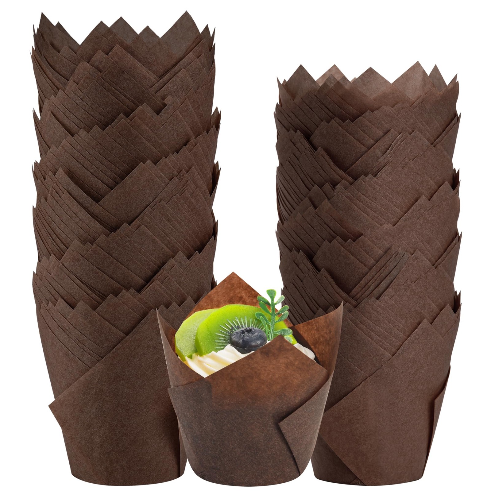 200PCS Brown Tulip Cupcake Liners - Greaseproof Baking Muffin Liners for Parties & Events