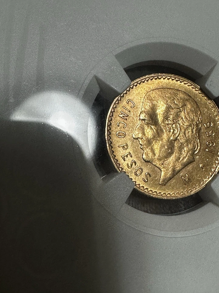 México G5P Cinco Pesos Oro 1955M Foto 3 de 4