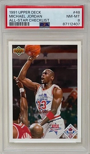 Michael Jordan 1991 Upper Deck All Star Checklist Bulls Basketball Card 48 PSA 8