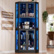 71'' Corner Wine Bar Cabinet with LED Lights Tall Home Liquor Coffee Bar Cabinet