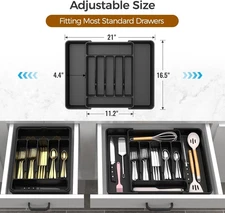 Extra Large Expandable Silverware Organizer, BPA-Free Food-Safe Cutlery Flatware