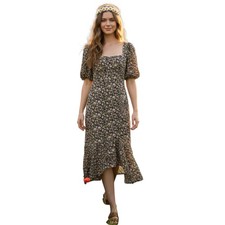 NWT ASTR Womens Large Floral Midi Dress Satin Look Puff Sleeve Cottagecore Weddi