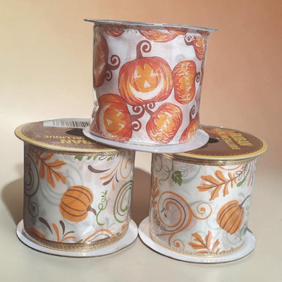 3 Rolls Pumpkin Wired Edge Ribbon 2.5  x 9ft Fall Autumn Craft Decor NEW