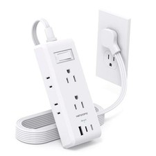Extension Cord Flat Plug Long Cord Power Strip, Ultra Thin 15 Ft White