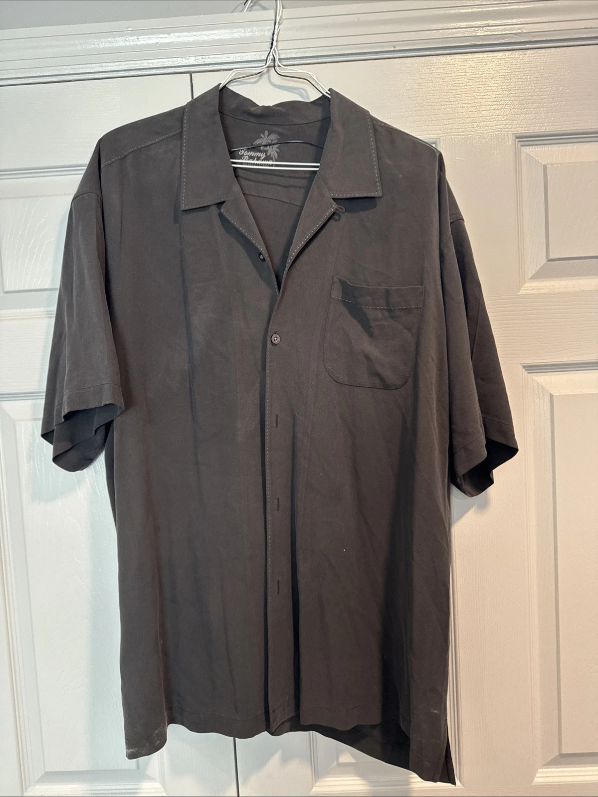 Tommy Bahama Men's Short Sleeve 100% Silk Size XXL Black Button Up Shirt