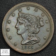 1855 Braided Hair Copper Half Cent 1/2C
