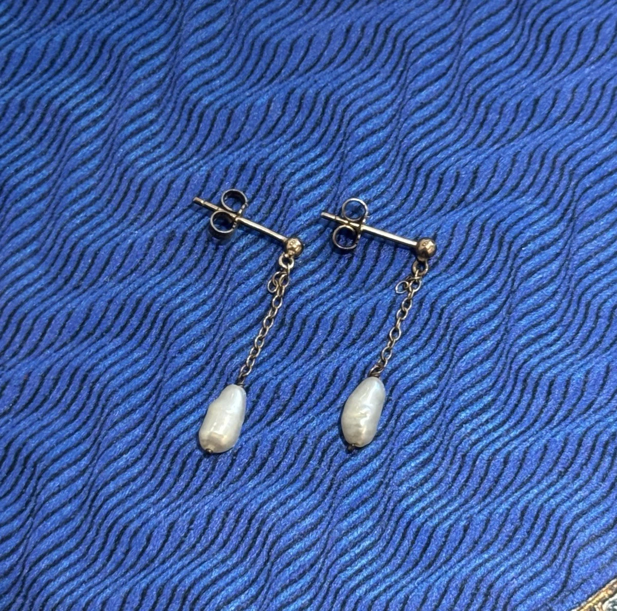 9ct Gold Pearl Dangle Stud Earrings