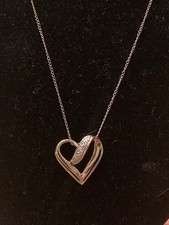Vintage 10k Yellow Gold Diamond Heart Pendant 18 Necklace 1.7g Love Gift