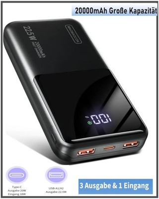 Power Bank 20000mAh 22.5W Klein Schnellladefunktion Powerbank 1 USB C 2 USB A