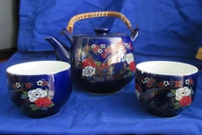 Vintage Japanese fine Porcelain Tea for Two Pot Set Cobalt Blue Vintage