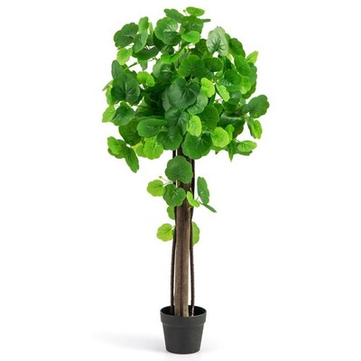 44'' Artificial Crabapple Tree w/ Real Wood Trunk Adjustable Branches Faux Grass